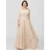 Champagne clair mère de la mariée robes de grande taille robes de soirée une ligne 3/4 à manches longues robe d'invité de mariage