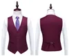 Klas Burgonya Düğün Mens Suits Slim Fit Damat Smokin İçin Erkekler İki adet Groomsmen Suit Biçimsel İş Ceketler (ceket + pantolon + Yelek)