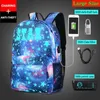 Nya antithiefpåse Lysande väskor för pojkar flickor studentskola ryggsäck mochila med USB -laddningsportlås skolväska J1906149696361