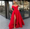 2019 robes de soirée rouges sexy sur l'épaule avec des robes de bal fendues longueur de plancher femmes vêtements de fête