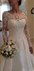 New Sexy Elegant Long Sleeve Wedding Dresses A Line Sheer Neckline Backless Lace and Satin Sweep Train Bridal Wedding Gowns