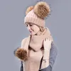 Mother And Child Hat And Scarf Set Wool Winter Real Natural Fur Pompom Knitted Bobble New Beanies Scarves Pom Pom Skullies Y1911126585569
