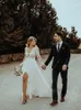 2020 do casamento do estilo New Country Vestidos Lace Applique V Neck mangas compridas vestidos de noiva Tribunal Trem Boho bohemain Wedding Dress BC3657