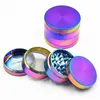 Rainbow Herb Grinder 4 delar 40mm 50mm 55mm 63mm diameter Zink Metallkvarnar Rökningstillbehör för rökning för rökning