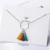 Fläktformad Färgrik Konstgjord Kristall Rainbow Tassel Circle Halsband 925 Sterling Silver Necklace för Kvinnor