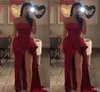 Neue Mode Rote Meerjungfrau Abendkleider Liebsten High Side Split Satin Plissee Prom Kleider Formale Kleid vestidos de fiesta de noche