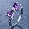 New Crystal Rhinestone Bowknot Ring Female Wedding Rings Purple Gemstone Knuckle Finger Band Imitation Diamond Lady Designer Jewelry Finding