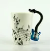 Creative Music Violin Style Guitar Ceramic Mug Coffee Tea Milk Stave Cups with handtag kaffe nyhet gåvor ny marknadsföring