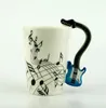 Creative Music Violin Style Guitar Ceramic Mug Coffee Tea Milk Stave Cups with Handle Coffee Mug Novelty Gifts Preference311l