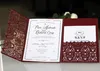 Laser Cut Wedding Invitations With RSVP Cards Burgundy Customized Flowers Folded Wedding Invitation Cards With Envelopes BW-HK153