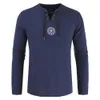 Großhandels-Männer Plus Size Shirt Top Ancient Viking Stickerei Lace Up V-Ausschnitt Langarm Shirt Top für Herrenbekleidung