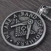 Retro silver antique black square compass stainless steel men's freemason masonic pendant gifts with words WE ARE A BAND OF BROTHERS