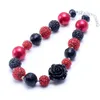 Collier épais en forme de fleur de Rose pour enfants, bijoux à la mode, couleur rouge + noir, perles Bubblegum, pour petites filles