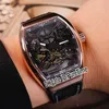 Nova coleção Vanguard V45 Rose Gold Black Inner Skeleton Dial Tourbillon Automatic Mens Watch Relógios de couro de borracha preta Puret325j