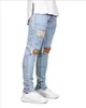 Männer Jeans zerstört zerrissene Männer aushöhlen Große Löcher Bettler geerntet Denim Hosen Hosen Casual Herren Skinny Side Reißverschluss Bleistift