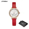 SINOBI Neue Frauen Uhren Einfache Welligkeit Diamant Zifferblatt Kleine Elegante Damen Uhr Rot Weiß Leder Quarz Armbanduhr Weibliche Gifts3274