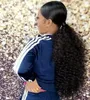 Indian Natural Black Long Ponytails Weave 160G Afro Kinky Krullend Clip Ins Elastische Band Ties Trekkoord Paardenstaart Virgin Menselijk Haarverlenging