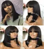 Celebrity Wigs Bob Cut Lace Front Wig with Bang 10A European Virgin Human Hair Natural Color for Black Woman Fast Express Delivery