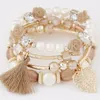 S180 Joyería de moda Pulseras de múltiples capas hechas a mano para mujer Flores Cuentas de cristal Perlas Encantos Pulsera de borlas