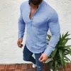 Chemises pour hommes coton lin chemise hommes à manches longues col en V chemises boutonnées homme décontracté affaires Fit Blouse hommes chemise style 2019