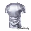 Glänsande guldbelagd metallisk T-shirt Män Caual V Neck Men T-shirt Nattklubb T-shirts Slim Hip Hop Tee Shirt Plus Storlek 2XL