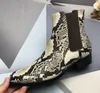 Ny BEST SL Mens Knight Square Heel Snakeskin Snö Vinter Ankel Martin Cow Läder Slitstark Handgjorda Booties SZ38-47