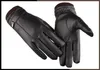 Moda-Leather Men's PU luvas Luokou Touch Screen impermeável Padrão de pele de carneiro quente e espessamento de veludo Gloves de tela de toque