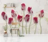 Flower Room Wallpaper Modern Simple Tulip Abstract Line Marble TV Background Wall Romantic Wall paper