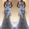 silver grey mermaid prom dress