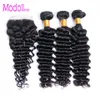 cabelo indiano virgem cru onda profunda encaracolado 4 pacotes com fechamento 10A grau onda profunda cabelo humano pacotes de 30 polegadas com fechamento de renda1044245