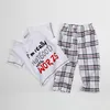 Conjuntos de ropa para niños 2018 New Summer Popular Black White Letter T-Shirt + Plaid Pants Sets Hot Sale Kids 3-7Years Old