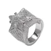 Iced Out CZ Hip Hop Pentagram Star Mens Ring Band جديدة ذات جودة كبيرة جودة مكعبة الزركونيا الذهب الكامل Diamond Street Rapper Fing213S