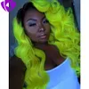 Ombre Neon Green / Yellow Syntetic Lace Front Paryker med Baby Hair Pre Plocked Body Wave Wavy Brazilian Full Lacewigs för svarta kvinnor