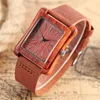 Creative Rectangle Dial Wood Watch Natural Handmade Light Bamboo Fashion Men039S Casual Quartz Wristwatch Leather Band Gift2114372