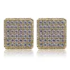 Brincos masculinos micro pave quadrado CZ banhado a ouro Iced Out Diamond Bling Stud Earings265E