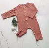 Baby Girl Clothing Romper 100 Cotton Oneck With Button Design Lång ärm Solid Color Romper Girl Spädbarn Spring Fall Romper 2338959