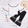 아동 의류 여자 여름 부티크 정장 아이 패션 의류 레이스 탑스 설정 편지 레오파드 프린트 셔츠 바지를 옷 BYP5334을 벨 - 바닥에 닿을