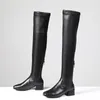 Vente chaude-Nouvelle Arrivée Femmes Sur Le Genou Bottes Automne Hiver Chaud Talons Carrés Chaussures Femme Bout Pointu Élégant Fermeture Éclair Bottes Hautes