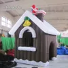 Wonderful Simulation Brown Inflatable Village Cottage Christmas House Yard Playhouse Air Blow Up Hut With LED Light For Outdoor Decoration