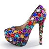 Hot Sale-2018 Newest High Heel Pumps Crystal Embellished Platform Shoes Woman Rainbow Wedding Heels Sexy Rhinestones Heels Shoes