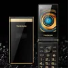 Luxe ontgrendeld flip mobiele telefoons dubbel scherm dubbele simkaart MP3 FM goud mobilephone grote knop toetsenbord letters luid luidspreker oude man mobiele cellphone