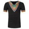 Muster Druck Männer T-shirt Sommer Afrikanischen Stil Vintage TeeTops V-ausschnitt Kurzarm T Shirts Homme Casual T