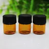 WholeSlee Price 2000pcs 1ml Amber Mini Glasflaskor för eterisk oljedisplay Injektionsflaska Liten serum parfym 1 ml Brun provbehållare via DHL