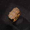 Ny Iced Out Gold Silver Cross Square Rhinestone Ring Justerbara herrringar Hip Hop Jewelry Whole307K
