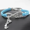 Wholesale- Antique Silver Infinity Love Cheerleader Cheer Girls Charms Leather Wrap Bracelet Cheer Team Cheering Unique Bracelets for Women