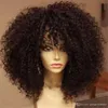 16-calowy 100% ludzkich peruk do włosów dla czarnych kobiet Krótkie perwersyjne kręcone loki peruka z grzywką koronki przodu brazylijski HD Szwajcar Pre osieszający 130% dzienne