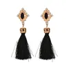 Koreanska Smycken Crystal Stud Örhängen Alloy Crown Black Long Tassel Örhängen för kvinnor Bohemian Brincos från Indien E551