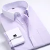 Novo estilo de algodão branco masculino casamento baile de formatura jantar noivo camisa vestir homem noivo camisa clássica listrada masculina camisas de vestido 37--46 221i