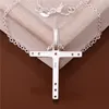 wedding Inlaid stone cross women's sterling silver plate Necklace fashion 925 silver pendant Necklace with chains GN539262J