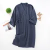 Мужская кимоно ночная рубашка хлопок креп мужской халат свободный халат мужской синий серый кардиган дом носить одежду спать одежда мужчин халат